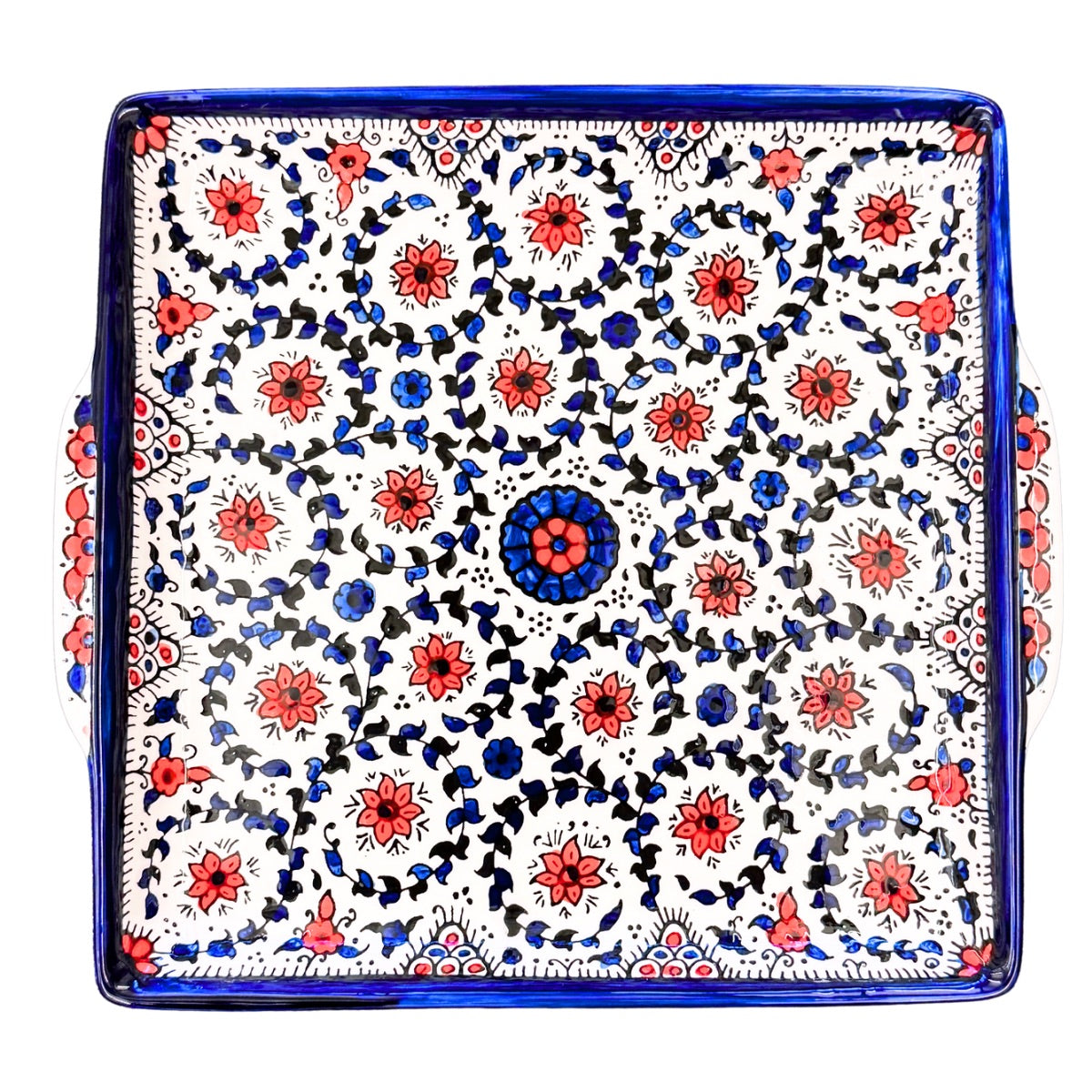 Square Serving Platter (10") - Red & Blue Vine