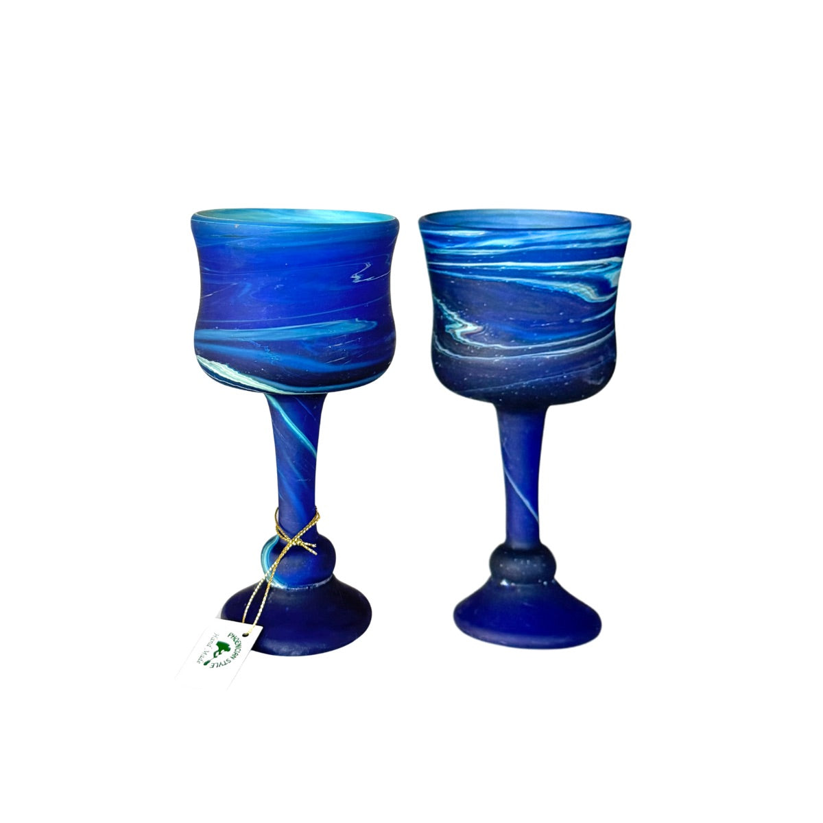 Phoenician Glass Goblets (Set of 2) - Blue Swirl