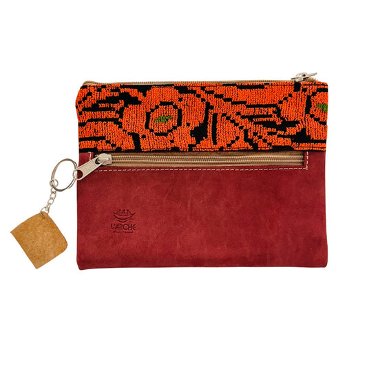 Suede Purse w/Embroidery (8.25"x6.25") - Red