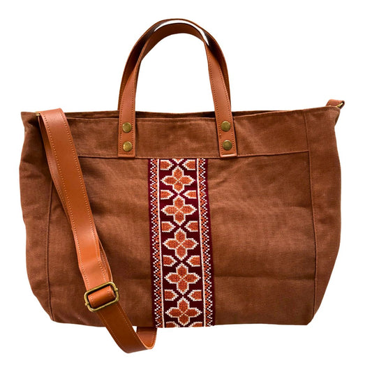 Walid Embroidered Tote - Brown