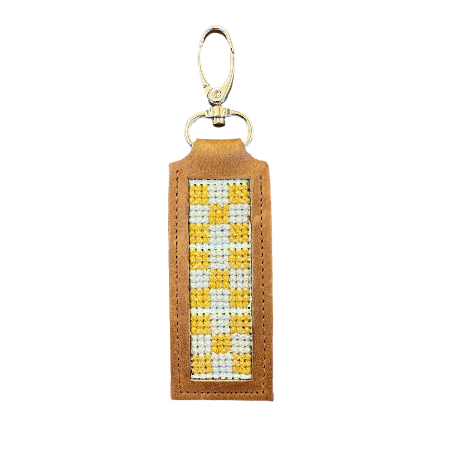 Leather Tatreez Key Fob - Darzah Yellow