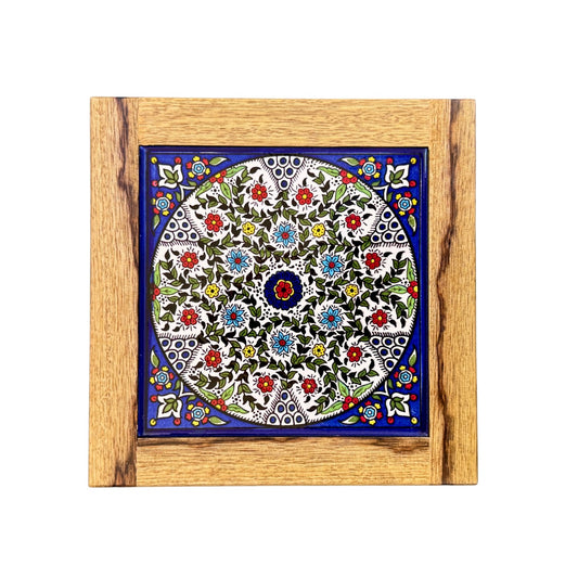 Ceramic and Wood Trivet - Multicolor Vine