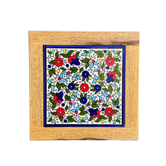 Ceramic and Wood Trivet - Multicolor, Light Wood