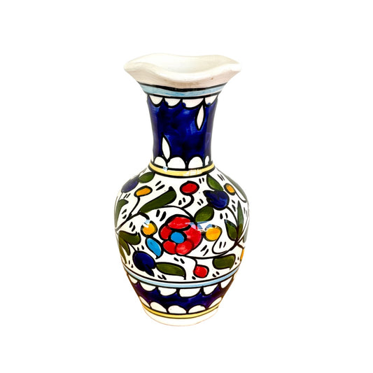 Ceramic Vase (7") - Multicolor w/Blue, Fluted