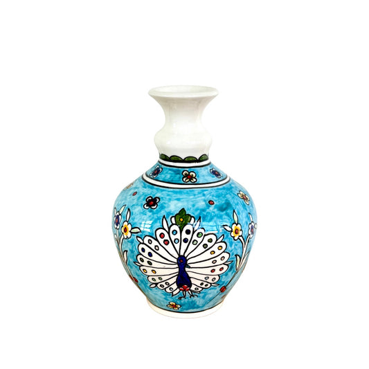 Ceramic Vase - Peacock, Turquoise, 7.5"