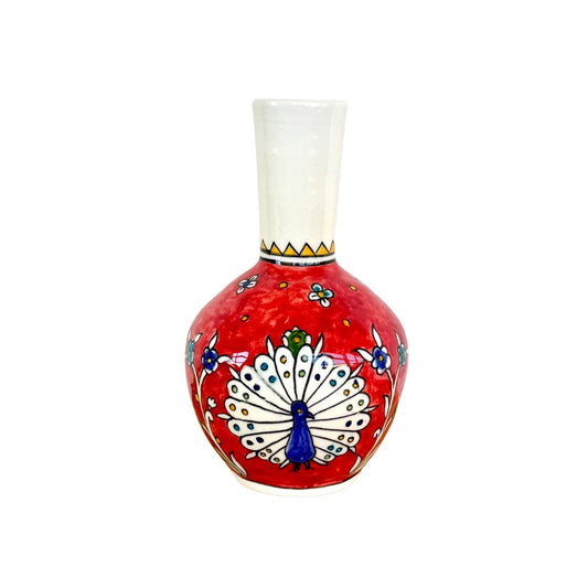 Ceramic Vase (7.5") - Peacock, Red