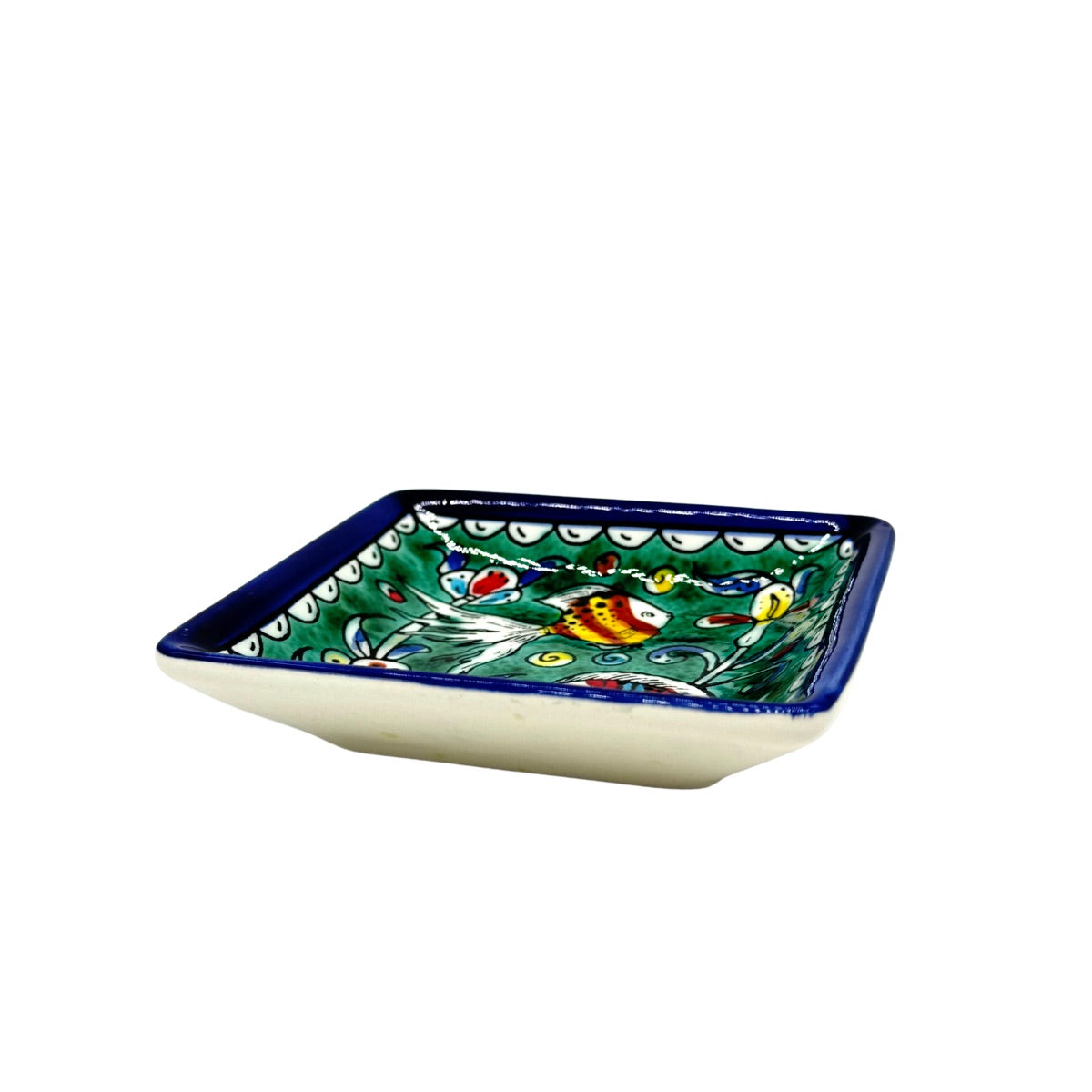 Ceramic Square Dish (4") - Aquamarine Fish