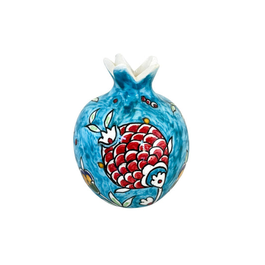 Ceramic Pomegranate Vase - Aqua Fish