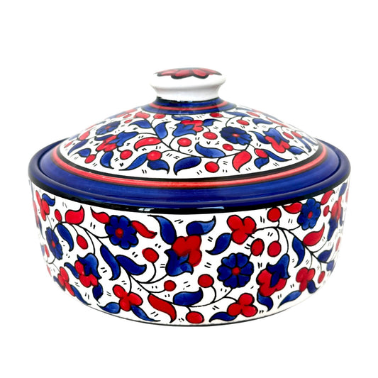 Ceramic Covered Casserole - Blue and Red