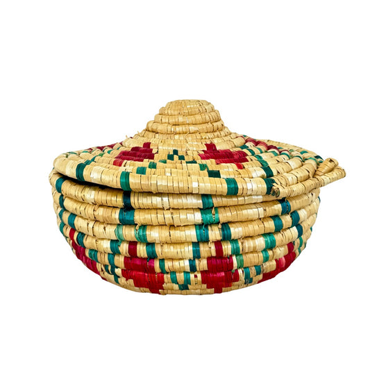 Basket by Women in Salfit (w/cover) - Red & Green
