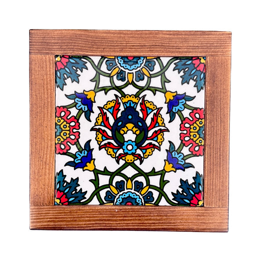 Ceramic and Wood Trivet - Armenian Thistle