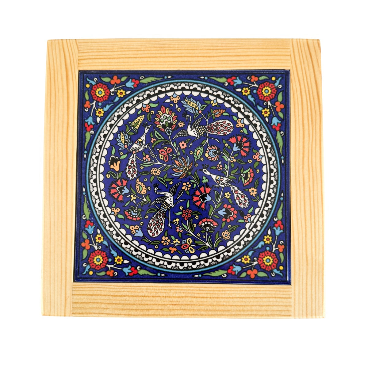 Ceramic Tile & Wood Trivet - Peacock