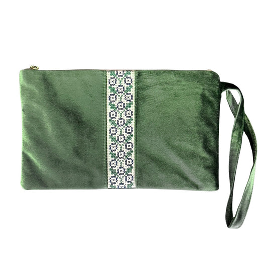 Velvet Tatreez Pouch - Emerald