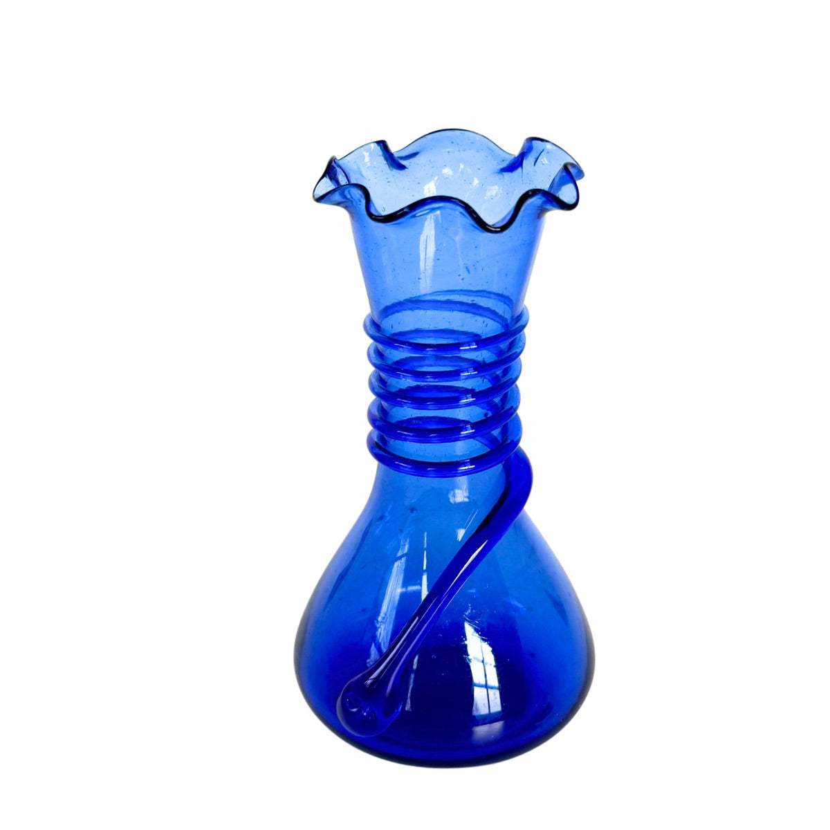 Glass Ruffle Vase (7") - Sapphire