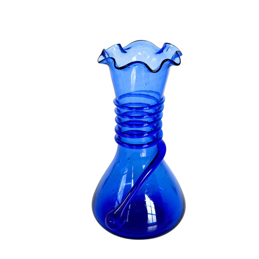 Glass Ruffle Vase (7") - Sapphire