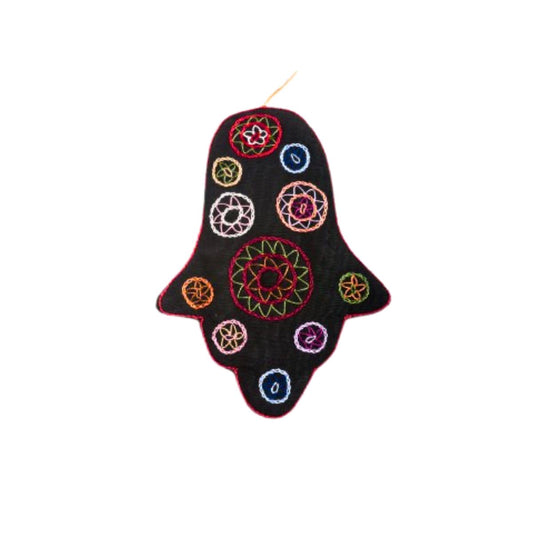 Embroidered Hamsa Wall Hanging - Black