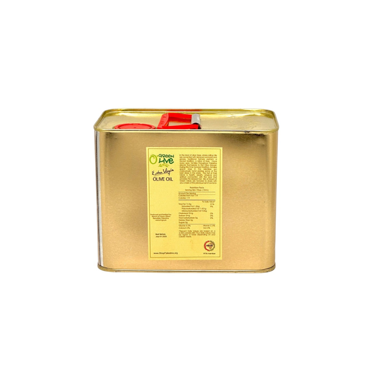 Award-Winning Palestinian Olive Oil 2 L (one half gallon) Tin 2025