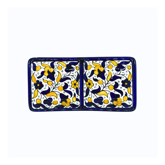 Ceramic Split Serving Dish (6”) - Blue & Yellow