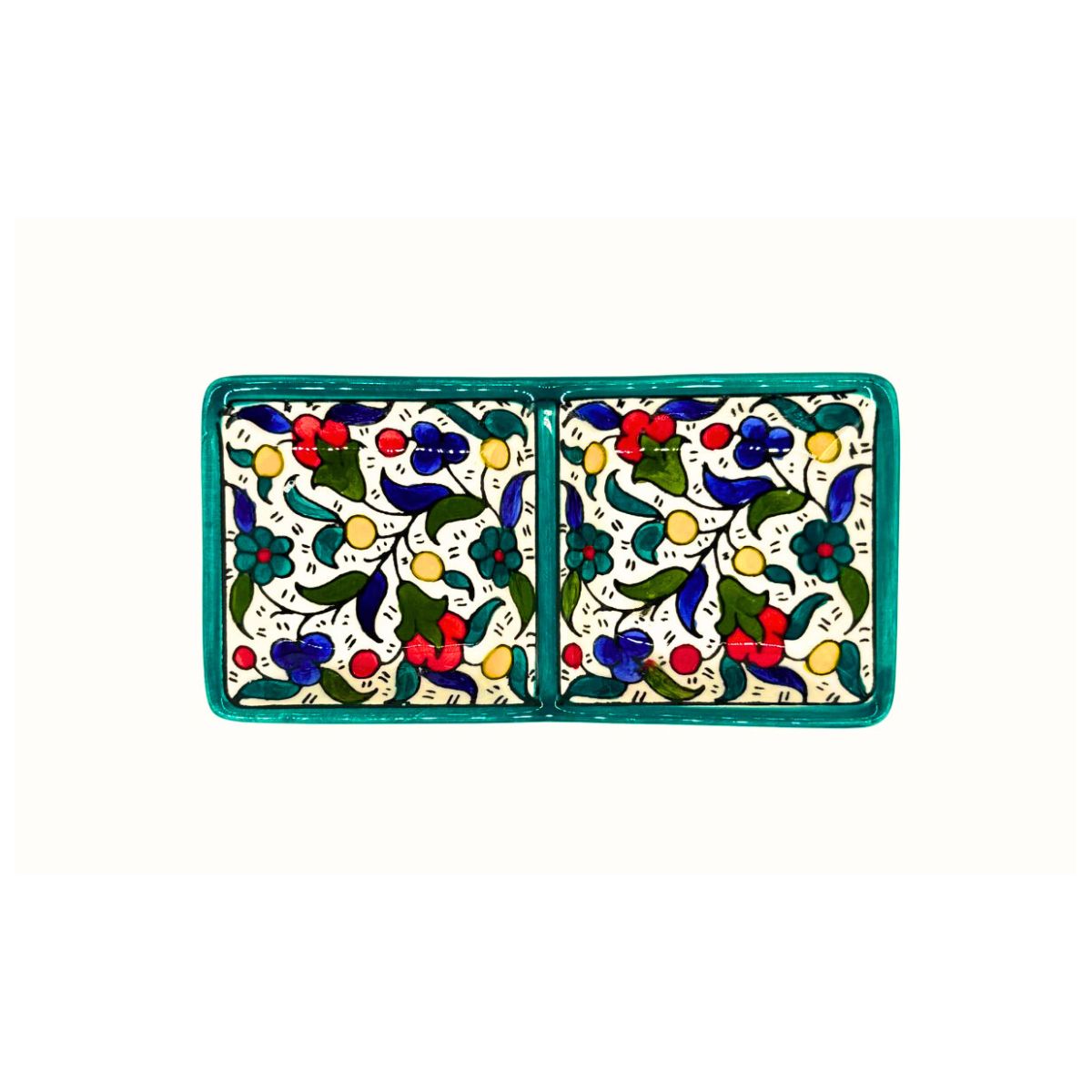 Ceramic Split Serving Dish (6”) - Teal Multicolor