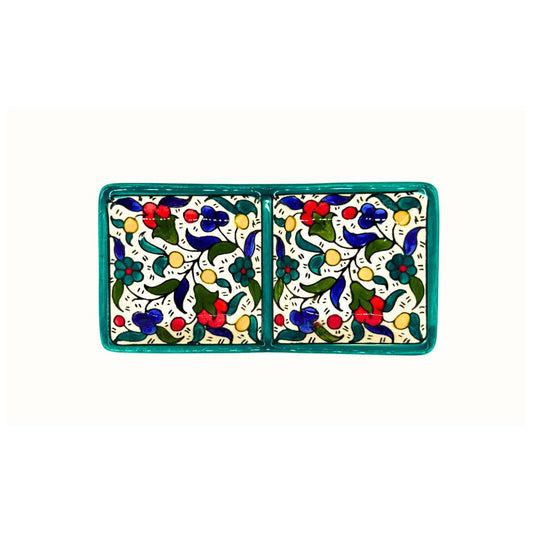 Ceramic Split Serving Dish (6”) - Teal Multicolor