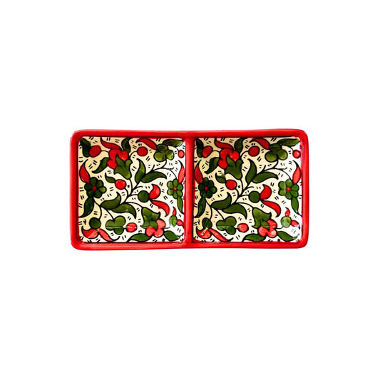 Ceramic Split Serving Dish (6”) - Red & Green