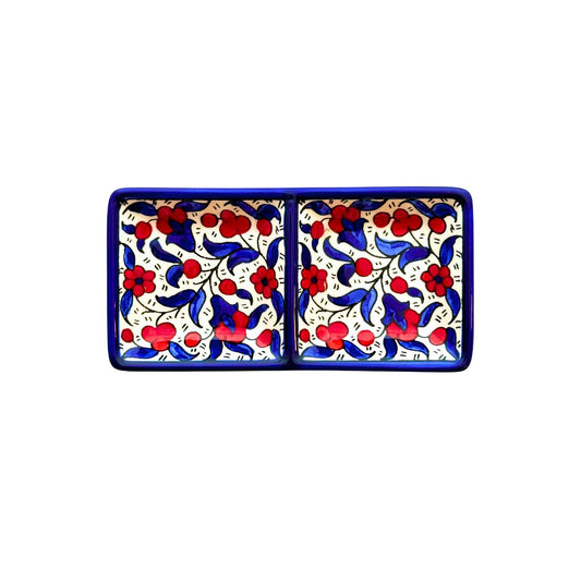 Ceramic Split Serving Dish (6”) - Red & Blue