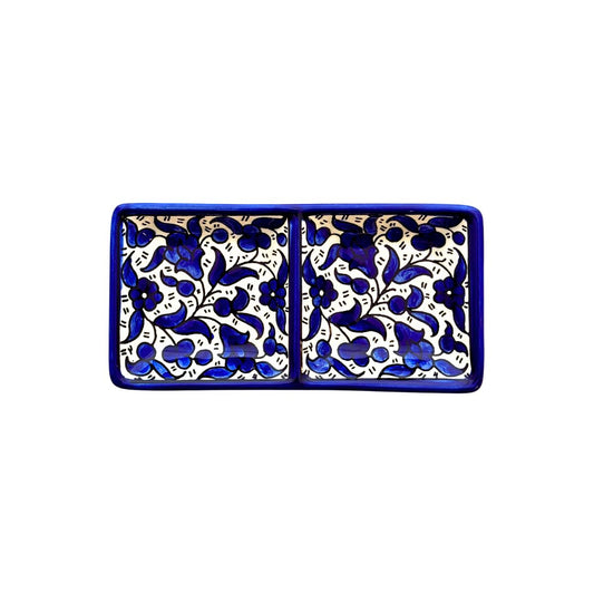 Ceramic Split Serving Dish (6”) - Classic Blue