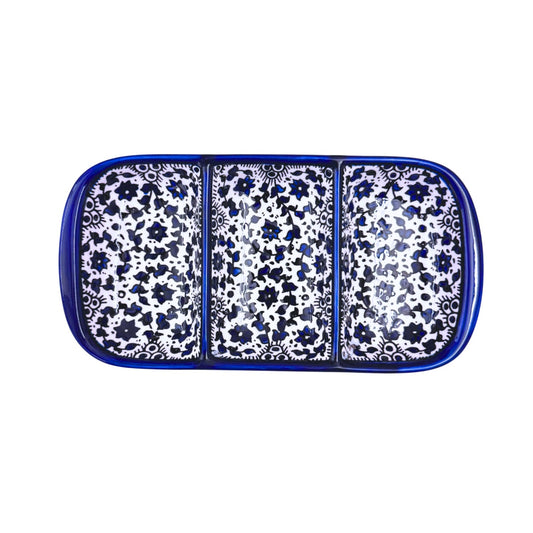 Fakhoury Tri-Split Dish 10” - Blue Vine