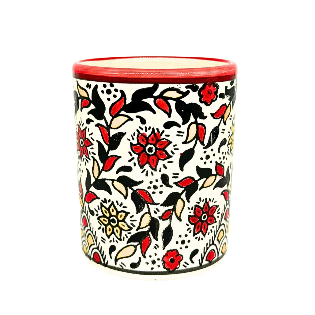 Ceramic Mug without Handle - Red & Orange Vine