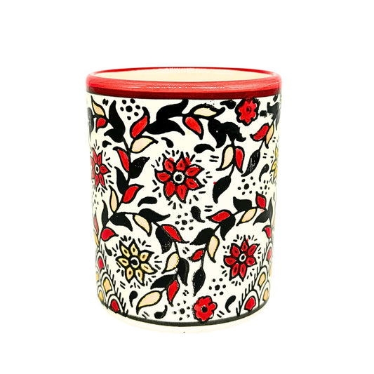 Ceramic Mug without Handle - Red & Orange Vine