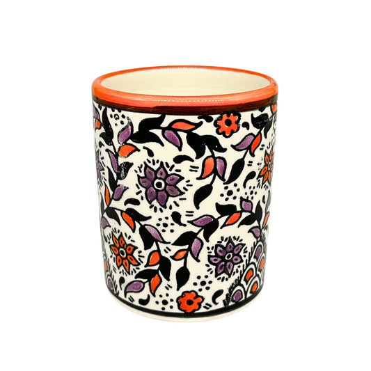 Ceramic Mug without Handle - Orange & Lavender Vine