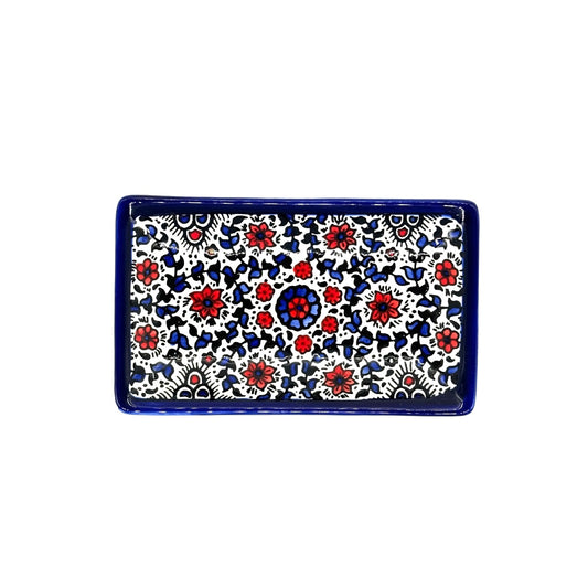 Ceramic Rectangular Dish - Blue & Red Vine