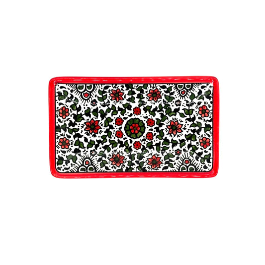Ceramic Rectangular Dish - Red & Green Vine