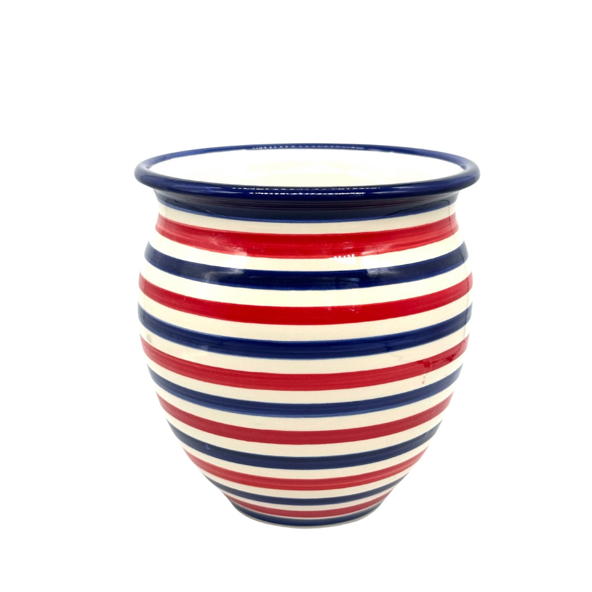 Ceramic Flower Pot - Blue & Red Stripes