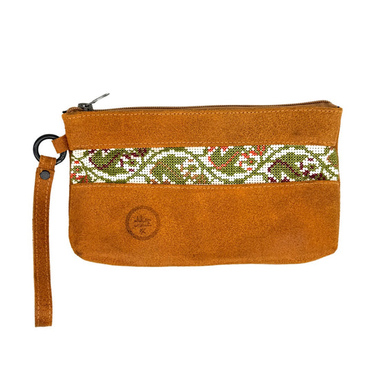 Leather Bag with Embroidery - Tan Suede