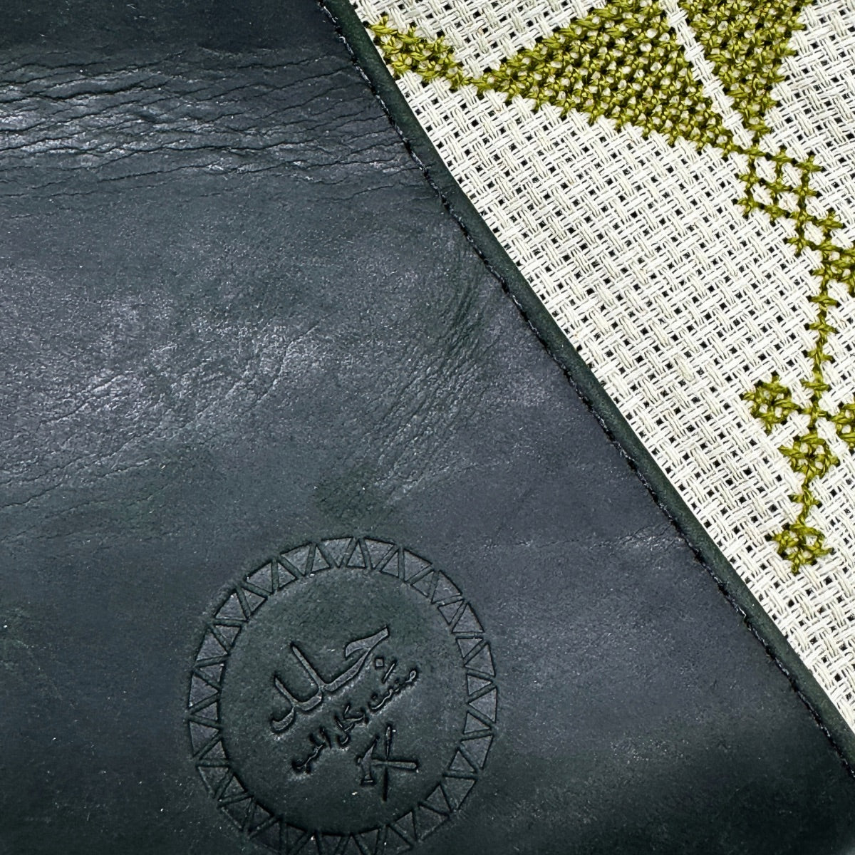 Leather Cross Body Bag Black with Green Embroidery