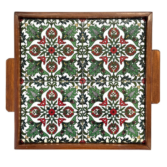 Ceramic and Wood Serving Tray