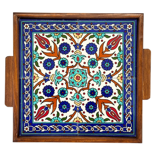 Ceramic and Wood Serving Tray