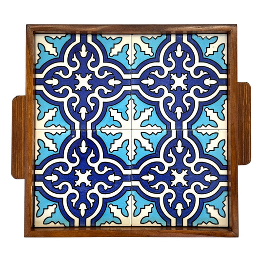 Ceramic and Wood Serving Tray