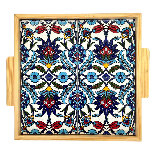 Ceramic and Wood Serving Tray