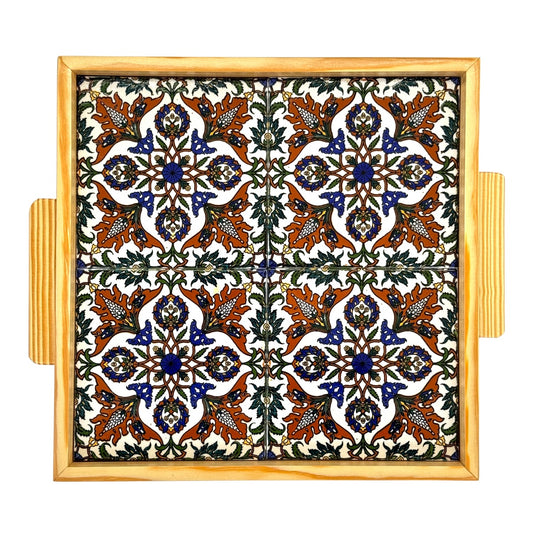 Ceramic and Wood Serving Tray