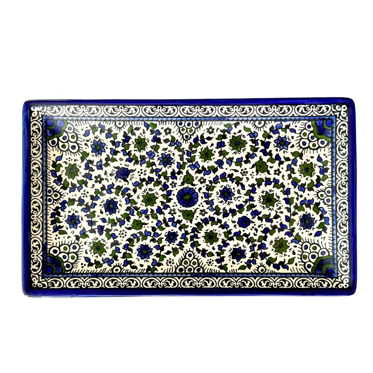 Ceramic Rectangular Platter (12.5") - Blue & Green Vine