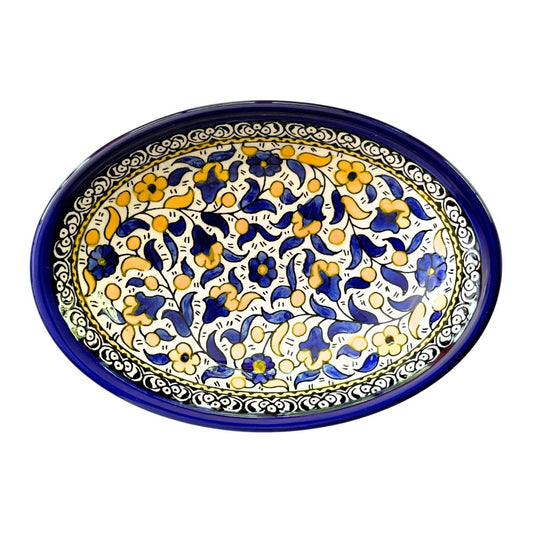 Ceramic Oval Dish (9") - Blue & Yellow