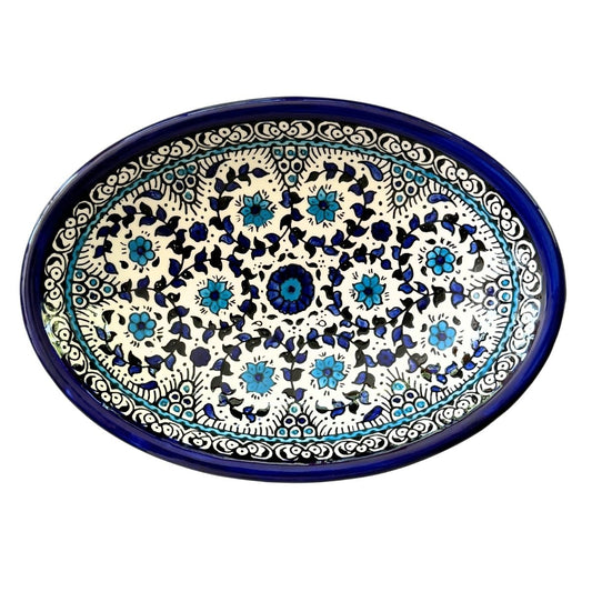 Ceramic Oval Dish (9") - Dual Tone Blue Vine