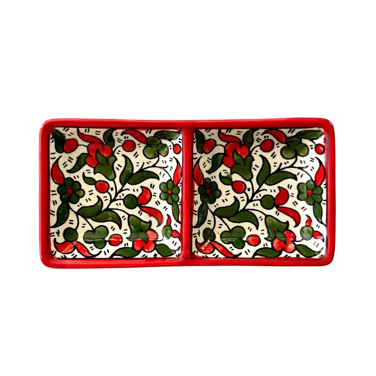 Ceramic Split Serving Dish (6”) - Red & Green