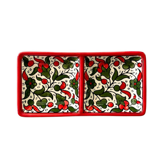 Ceramic Split Serving Dish (6”) - Red & Green