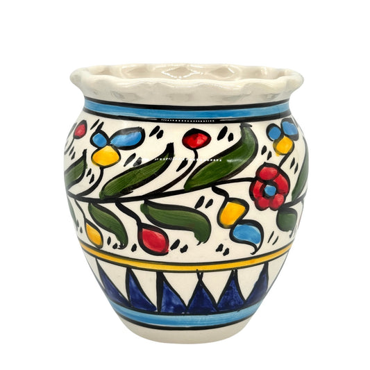 Ceramic Flower Pot - Multicolor Blue Fluted