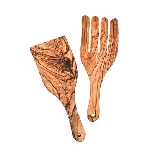 Olive Wood Salad Server Set (Short Handle)