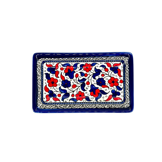 Ceramic Rectangular Dish - Blue & Red