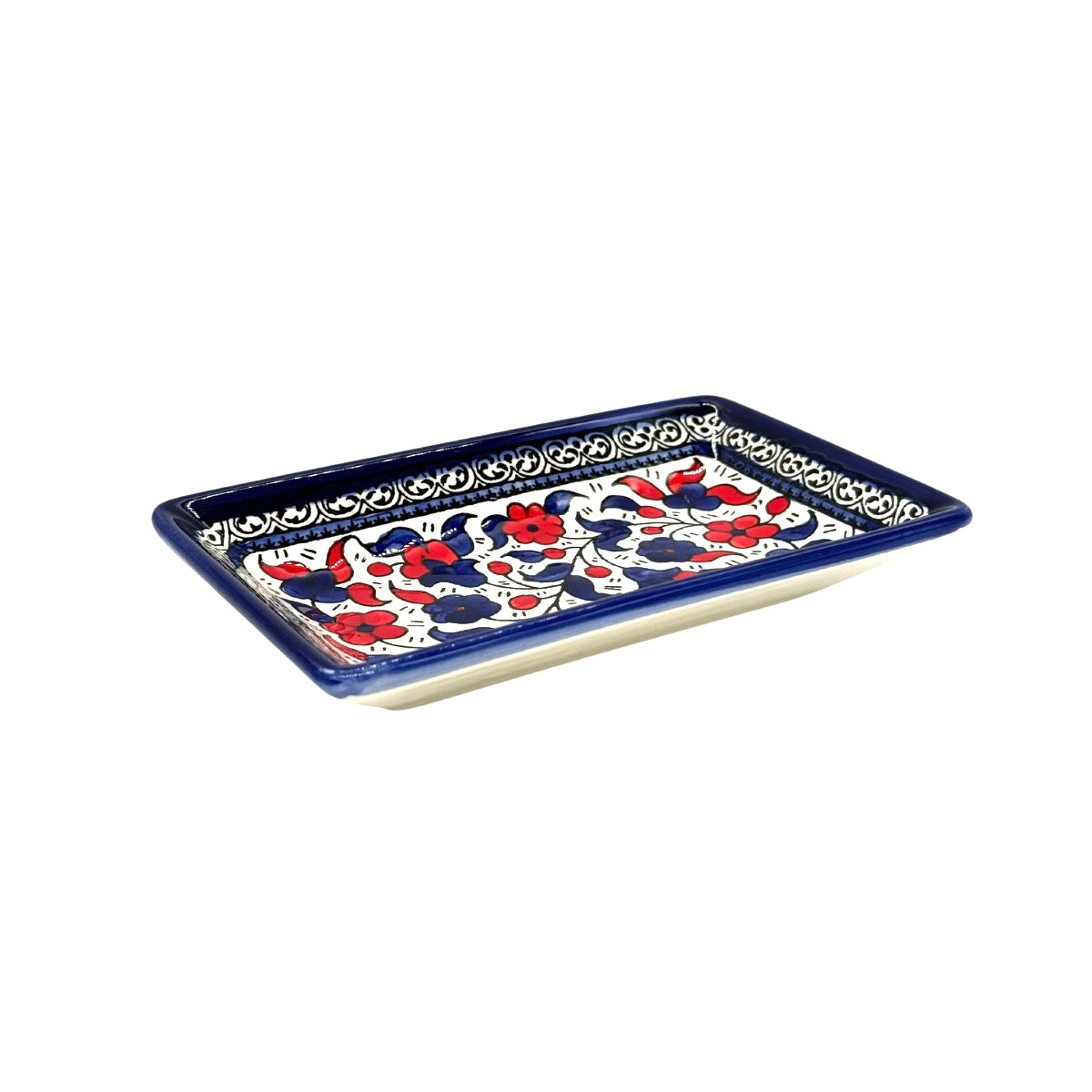 Ceramic Rectangular Dish (7”) - Blue & Red
